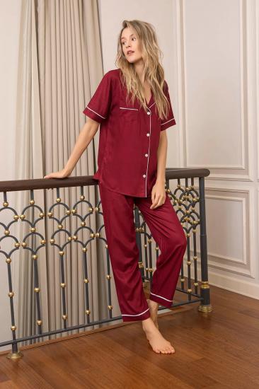 Seamlife Kadın Boydan Düğmeli Pamuk Saten Pijama Takımı