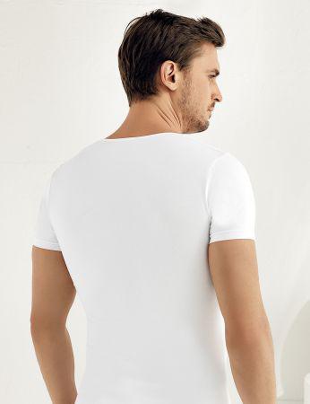 Şahinler Kısa Kollu Derin V Yaka Likralı Süprem Tshirt Beyaz ME080