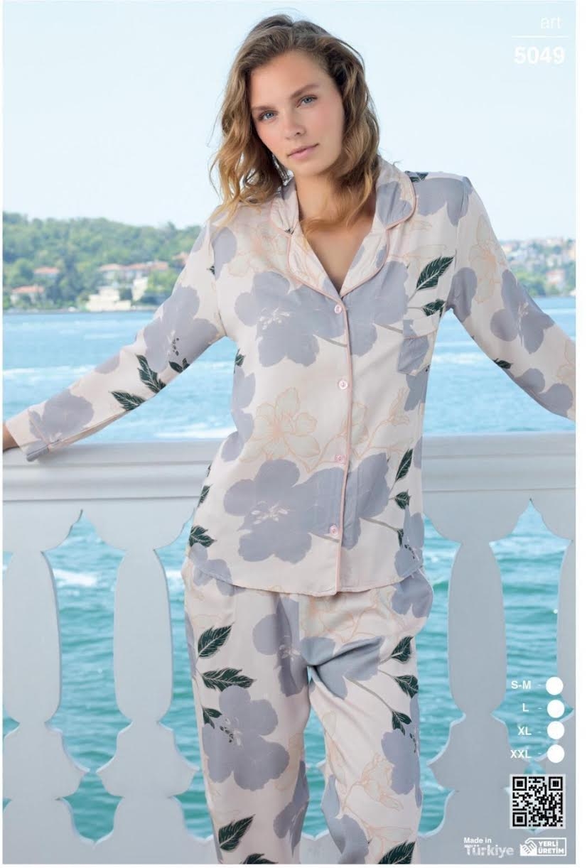 Seamlife Kadın Boydan Düğmeli Pamuk Saten Pijama Takımı