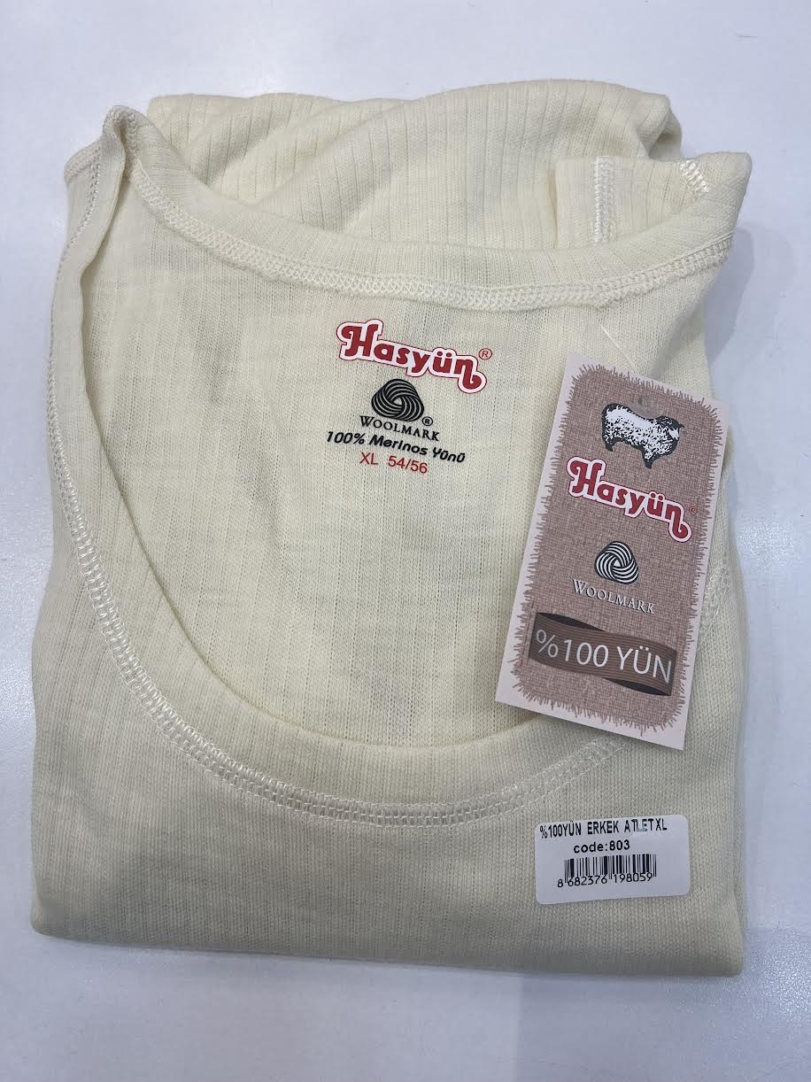 Hasyün Erkek %100 Yün Atlet Krem