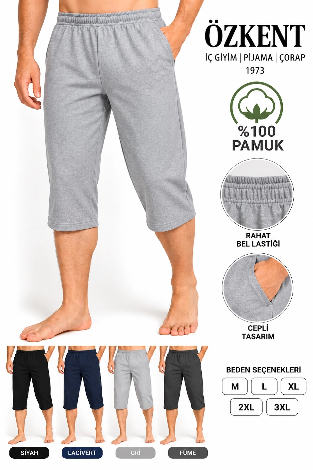 Özkent Erkek %100 Pamuk Kapri Tek Alt