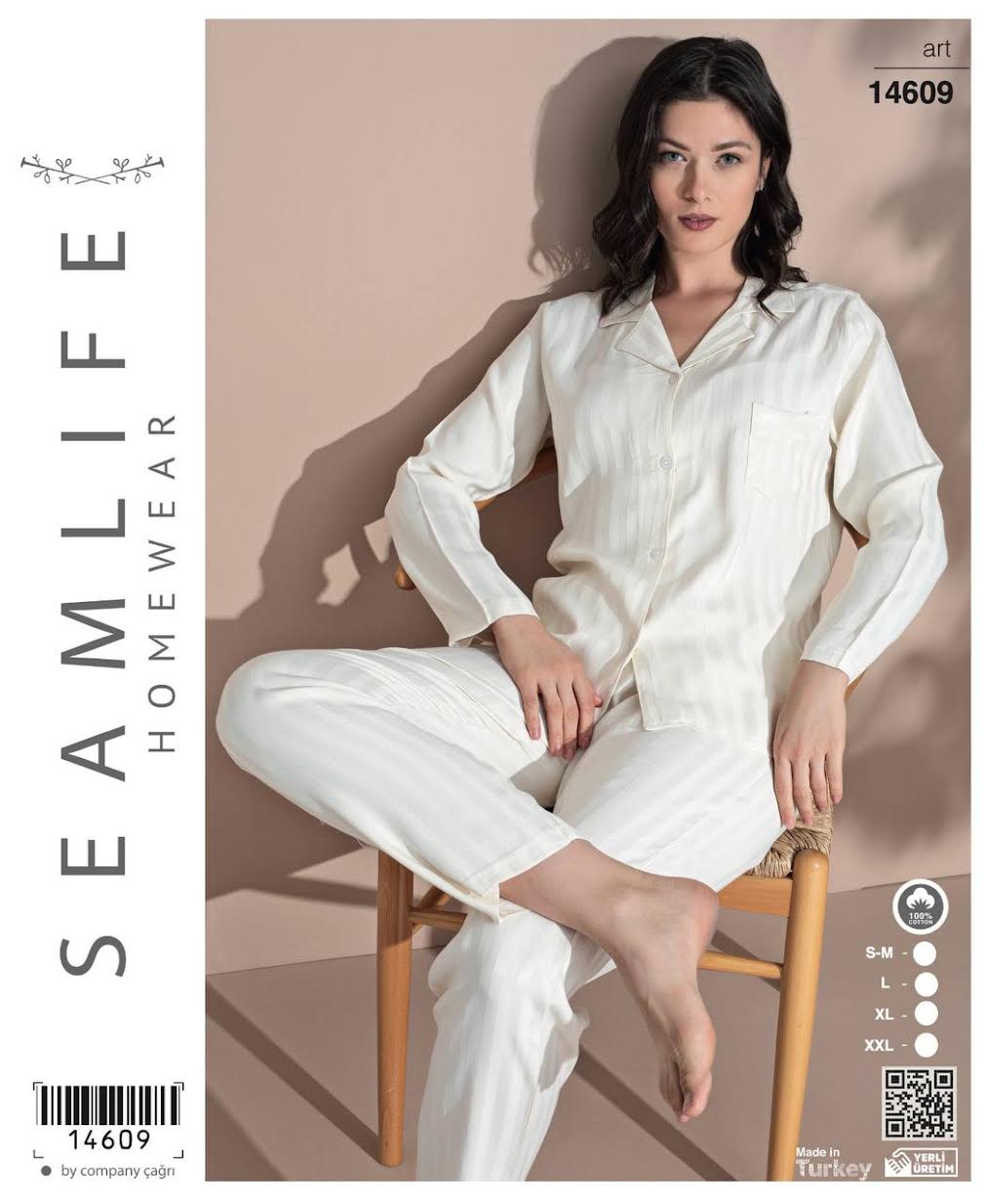 Seamlife Kadın Boydan Dümeli Pamuk Saten Pijama