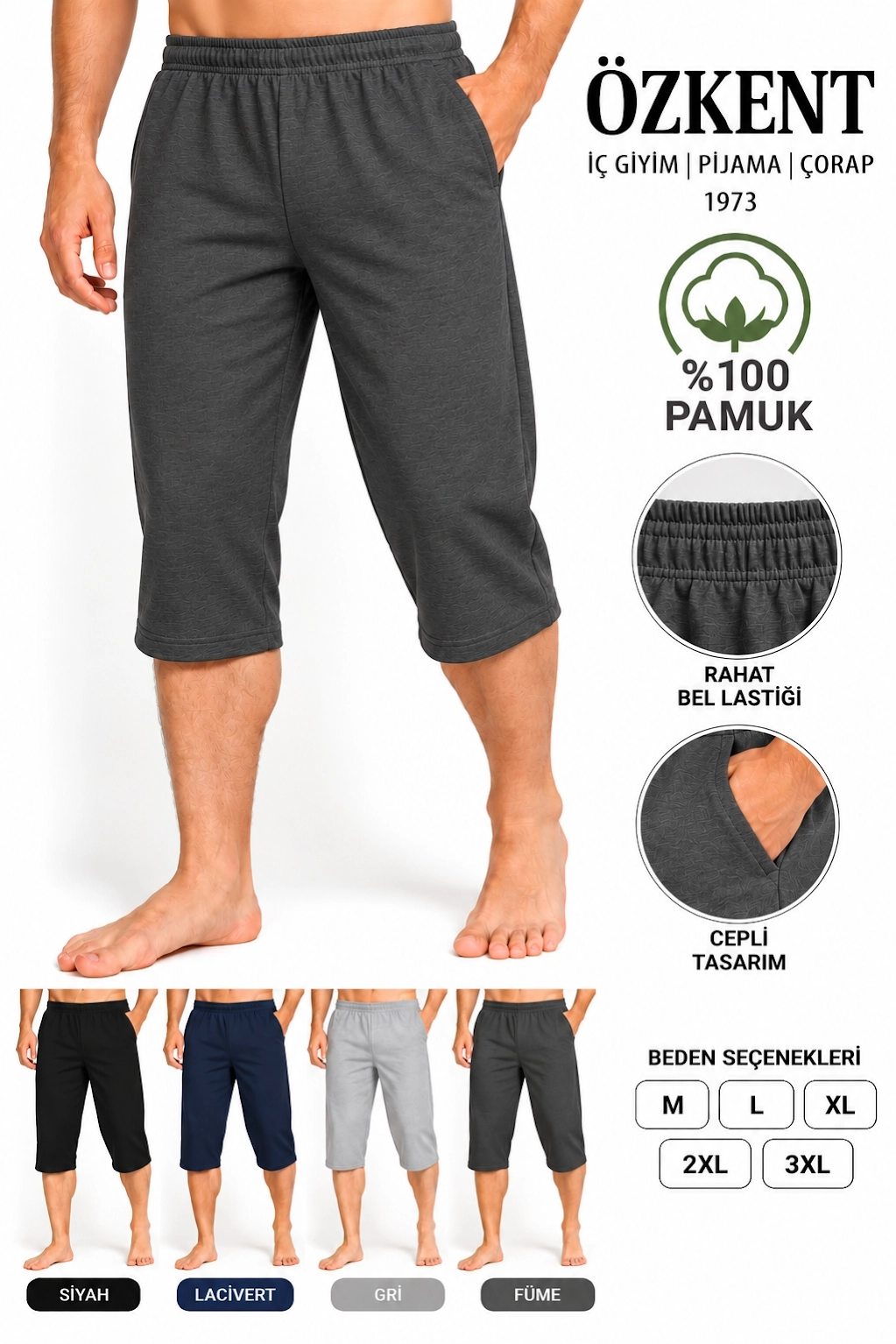 Özkent Erkek %100 Pamuk Kapri Tek Alt