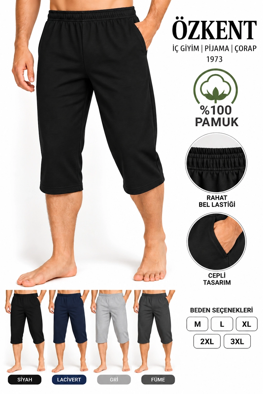 Özkent Erkek %100 Pamuk Kapri Tek Alt