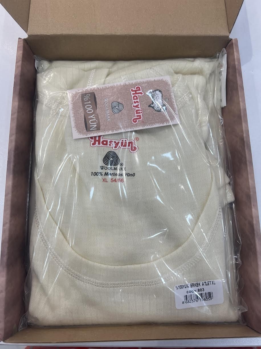 Hasyün Erkek %100 Yün Atlet Krem