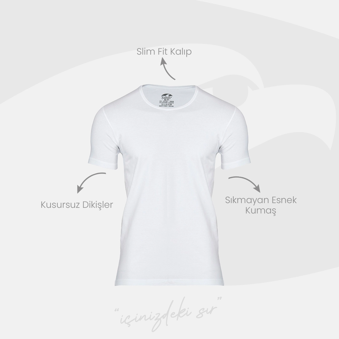 Şahin 6 Adet Erkek Pamuklu Likralı Kısa Kol Erkek Tshirt 10051