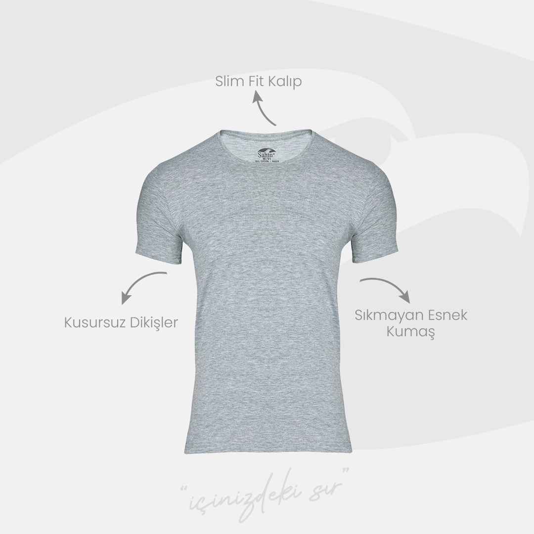 Şahin 6 Adet Erkek Pamuklu Likralı Kısa Kol Erkek Tshirt 10051