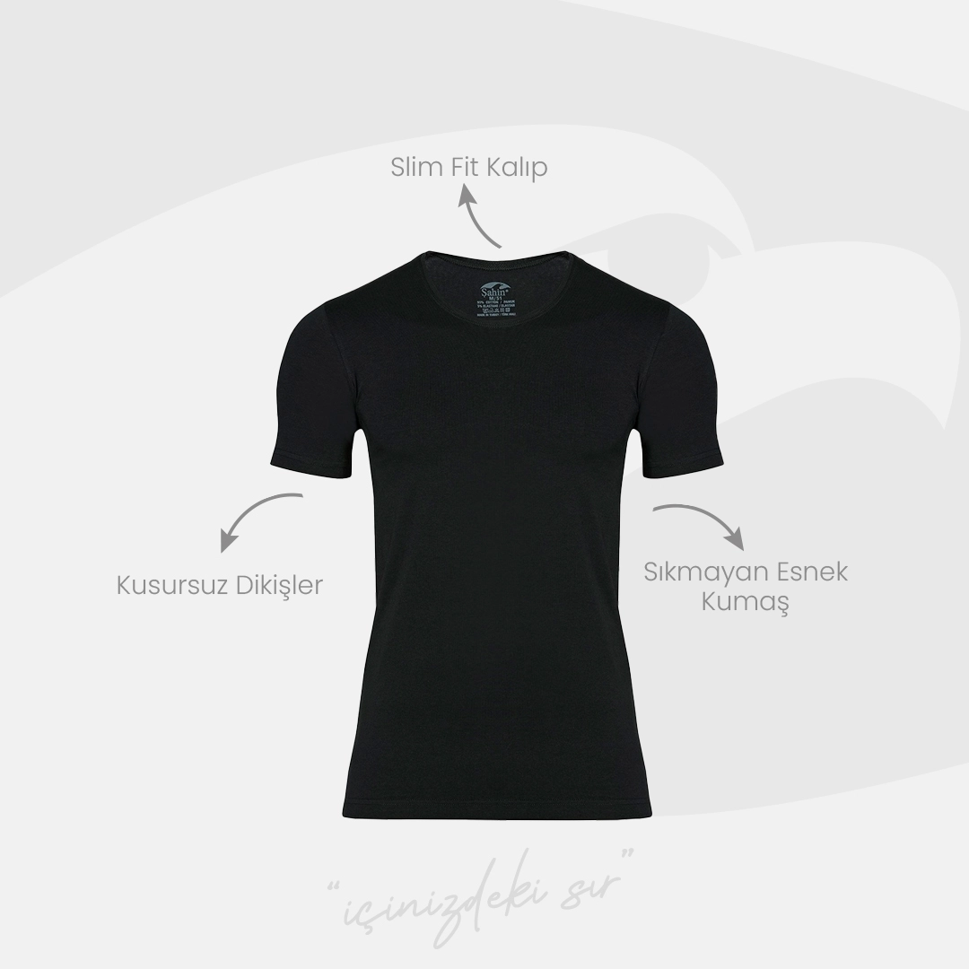 Şahin 6 Adet Erkek Pamuklu Likralı Kısa Kol Erkek Tshirt 10051