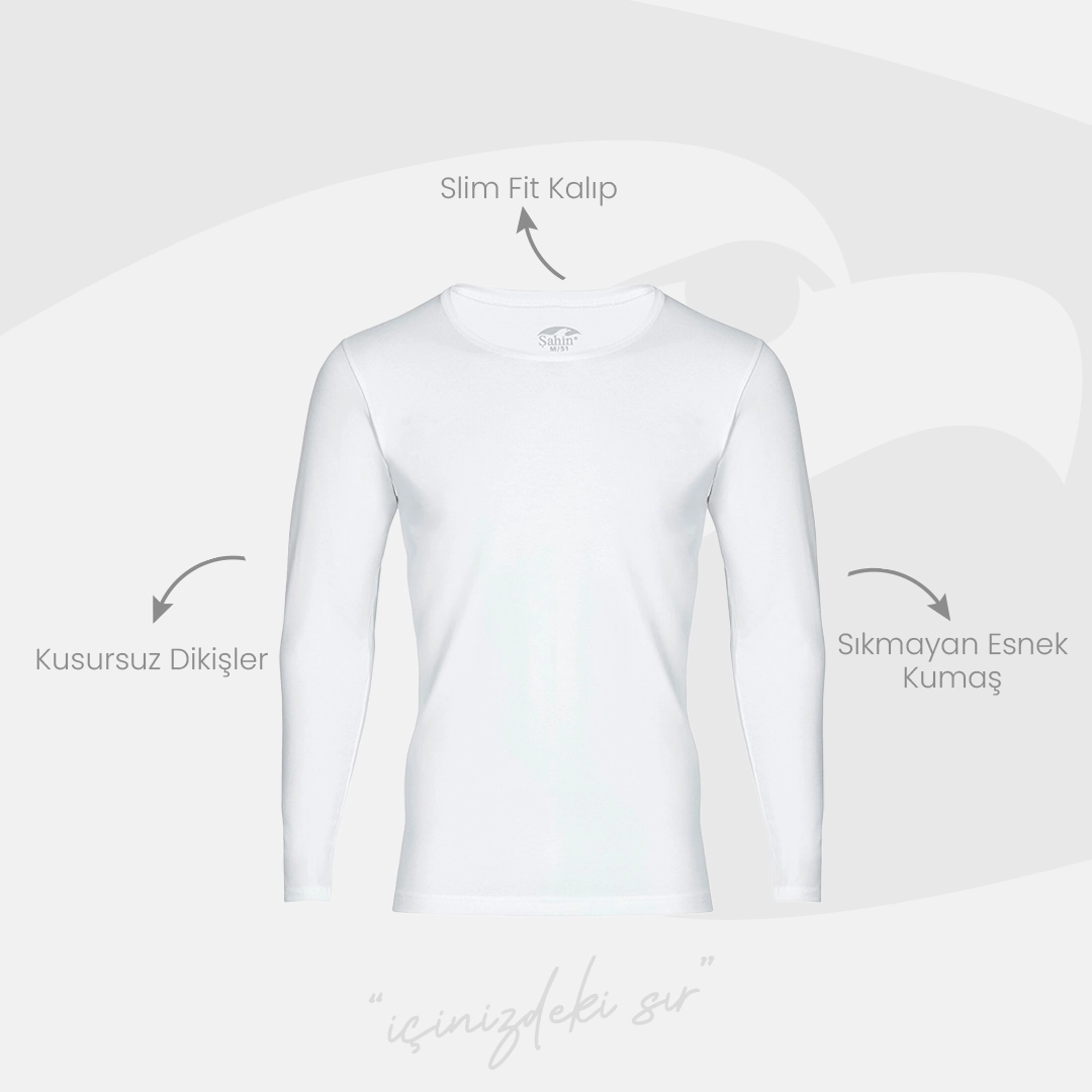 Şahin 6 Adet Erkek Likralı Uzun Kol Yuvarlak Yaka Badi 10052