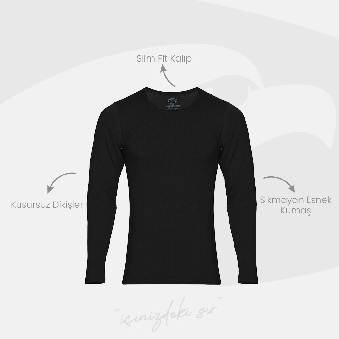 Şahin 6 Adet Erkek Likralı Uzun Kol Yuvarlak Yaka Badi 10052