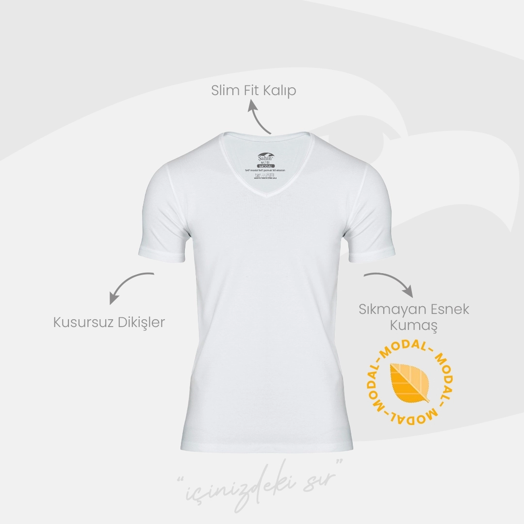 Şahin 6 Adet Erkek Modal V Yaka Tshirt 10067