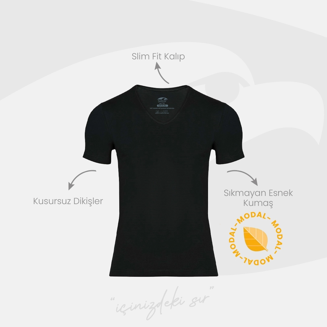 Şahin 6 Adet Erkek Modal V Yaka Tshirt 10067