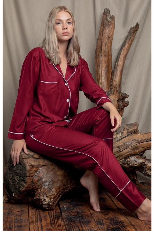 Seamlife Kadın Boydan Düğmeli Pamuk Saten Pijama Takımı