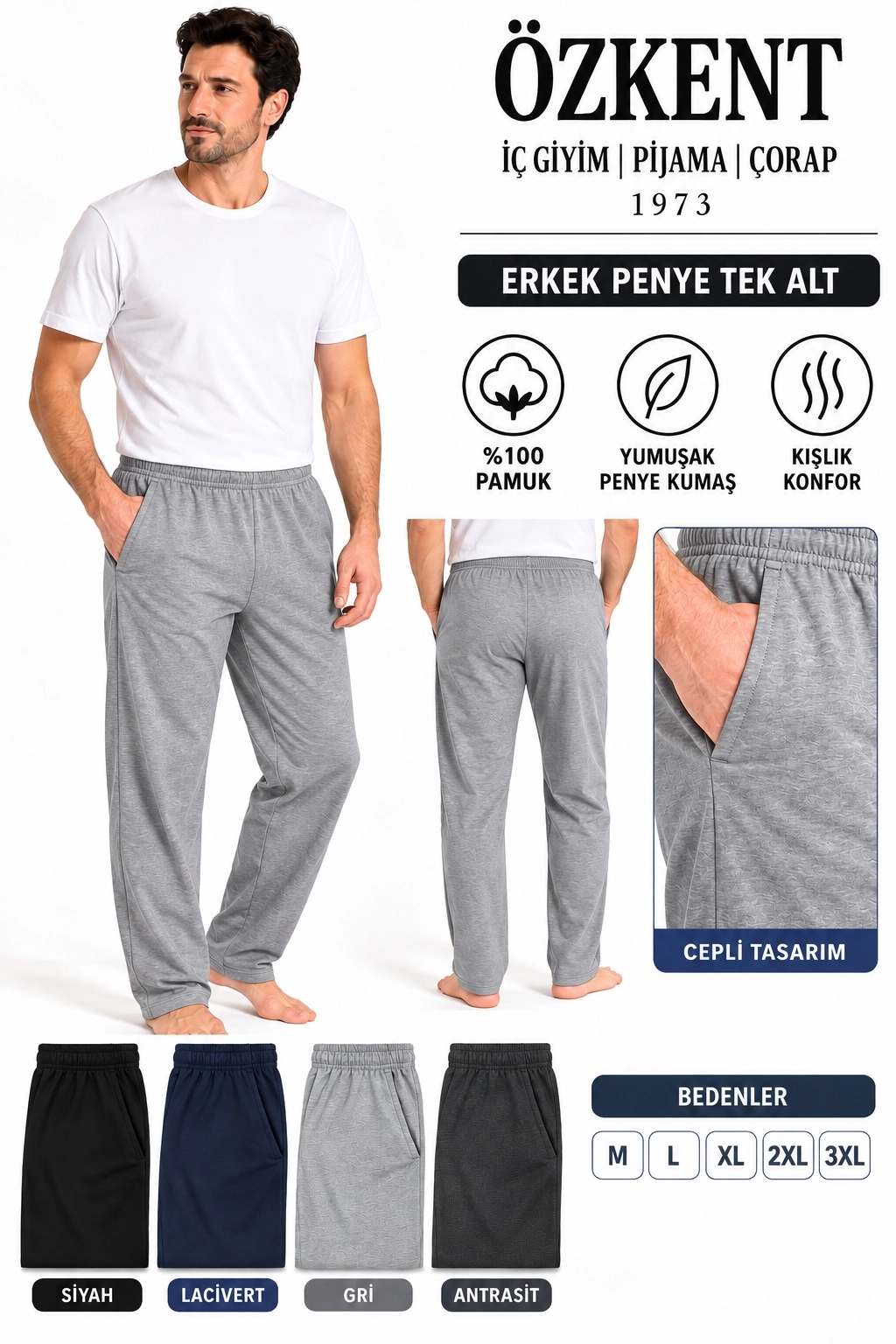 Özkent Erkek %100 Pamuk Tek Alt