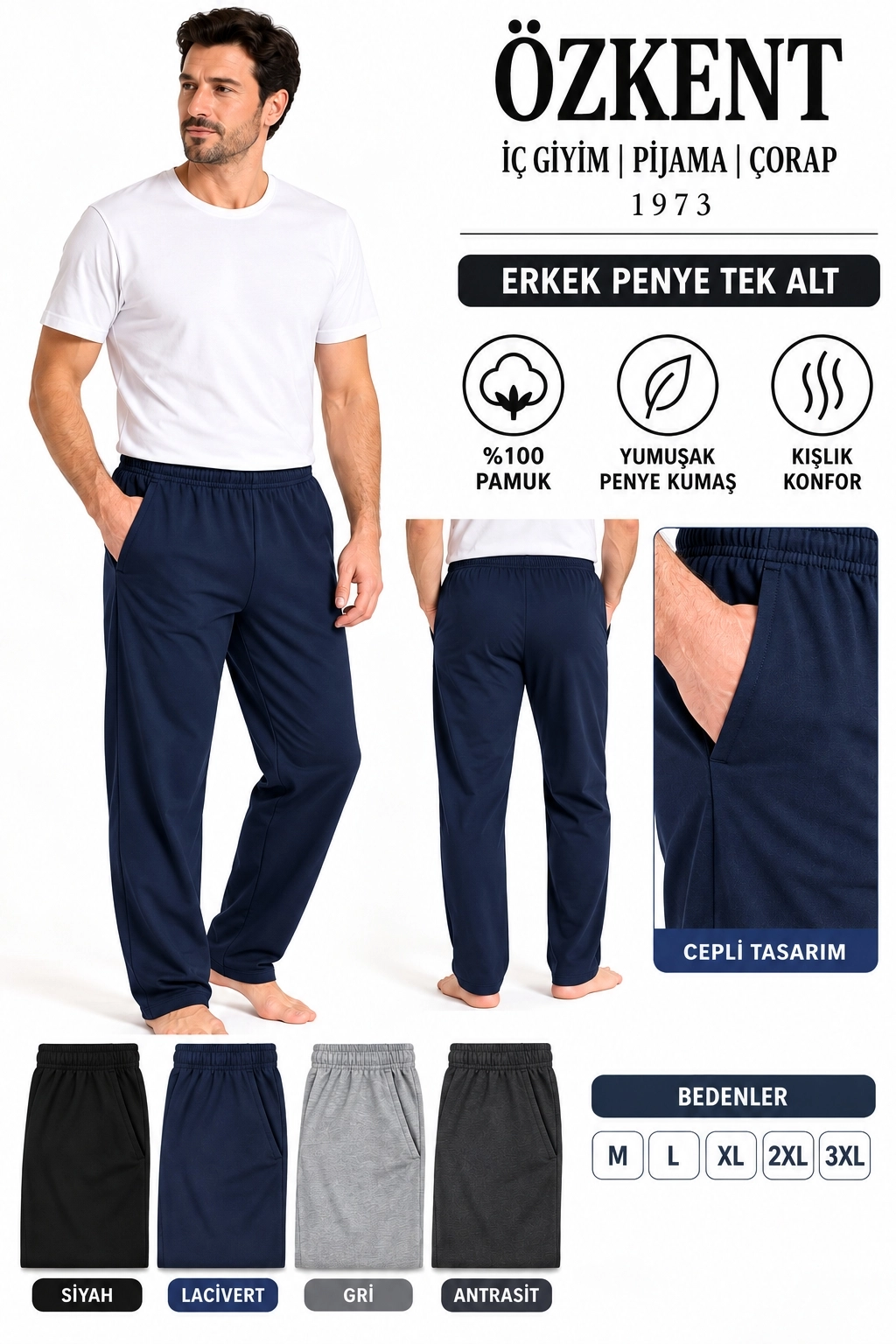 Özkent Erkek %100 Pamuk Tek Alt