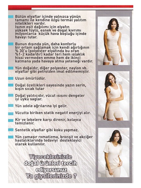 Hasyün Kadın %75 Yün Kaşkorse Dantelli Atlet Ekru
