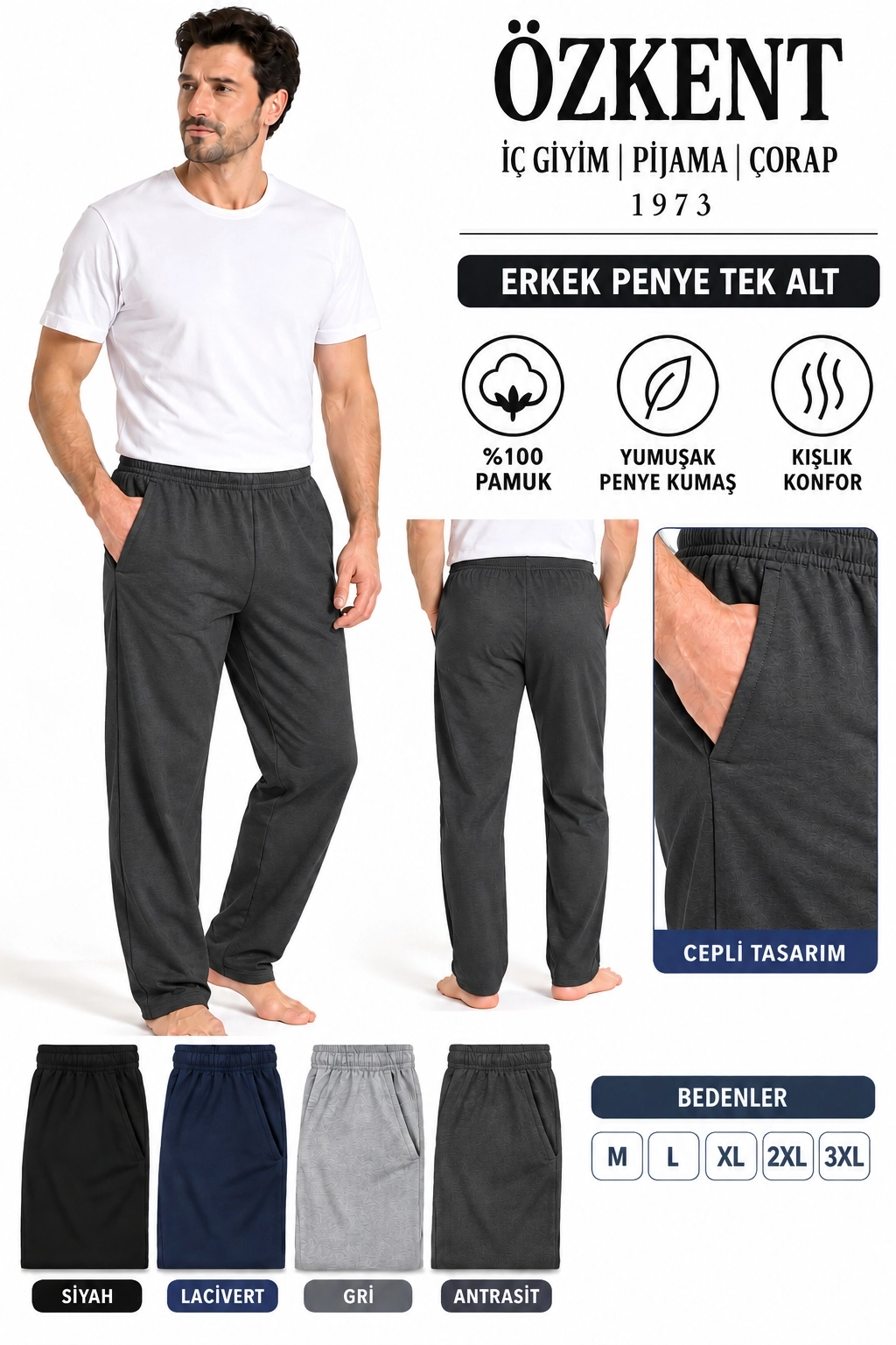 Özkent Erkek %100 Pamuk Tek Alt