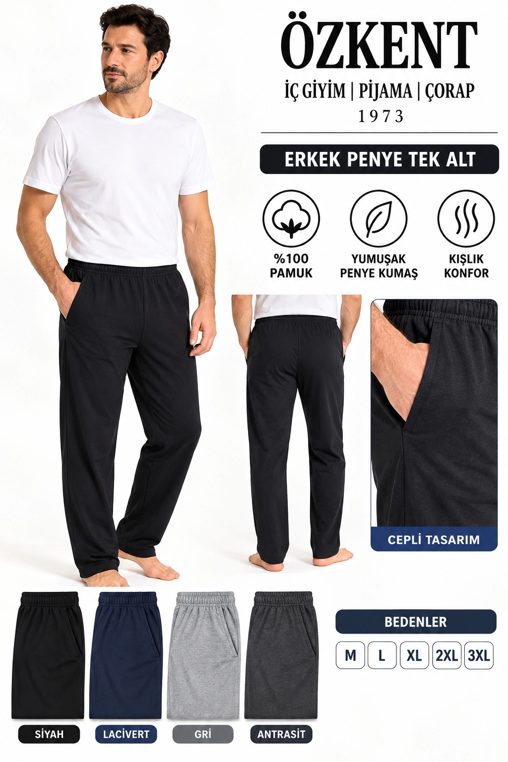 Özkent Erkek %100 Pamuk Tek Alt