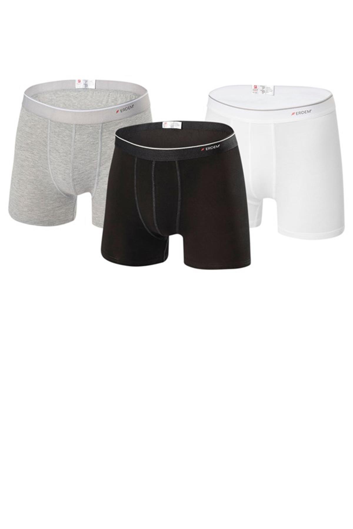Erdem 3’lü Paket Erkek Siyah-Beyaz-Gri Basic Boxer 1491