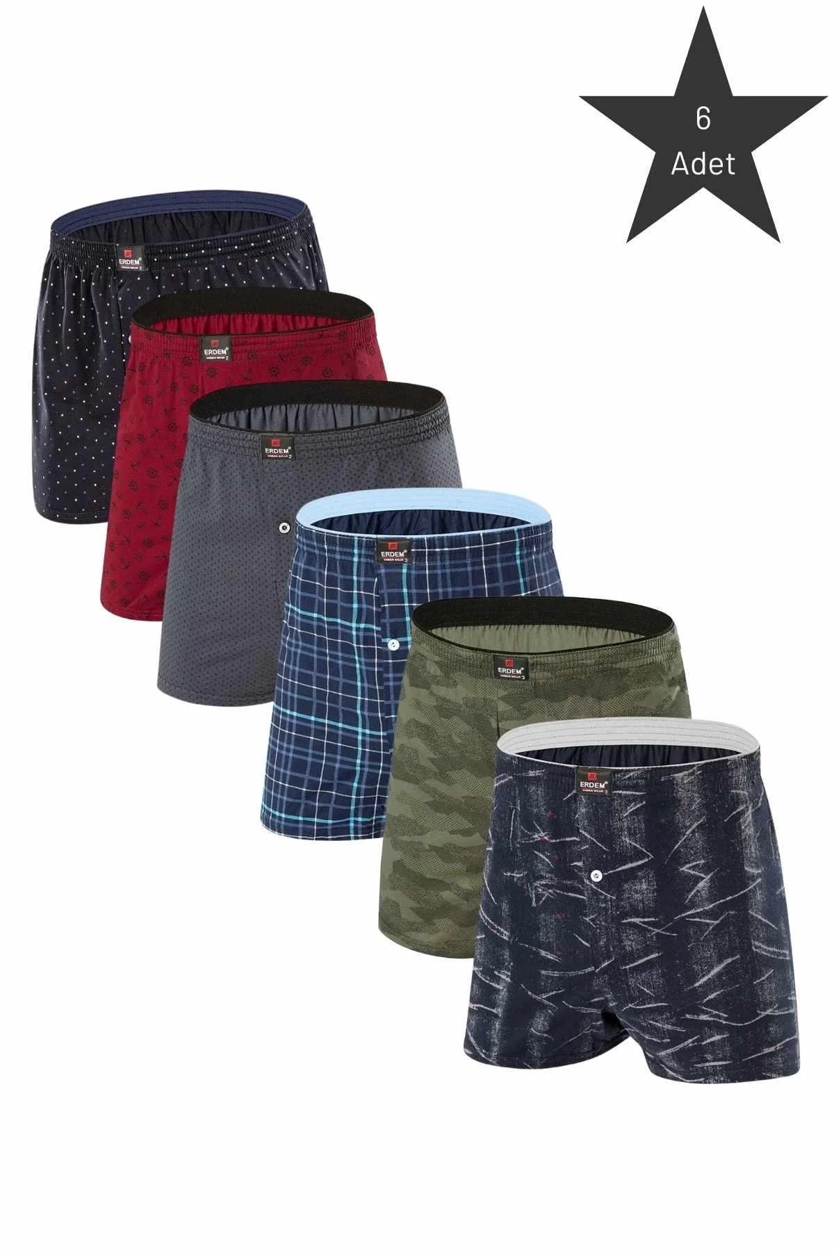 Erdem 6 Adet Karışık Desenli Penye Boxer 1400DSN