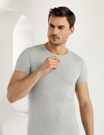 Şahinler Kısa Kollu Bisiklet Yaka Likralı Tshirt Gri ME069