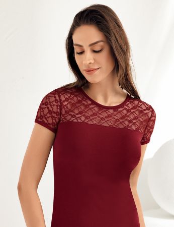 Şahinler Kadın Likralı Tüllü Kısa Kollu Body MB1052