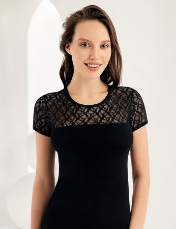 Şahinler Kadın Likralı Tüllü Kısa Kollu Body MB1052