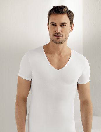 Şahinler Kısa Kollu Derin V Yaka Likralı Süprem Tshirt Beyaz ME080