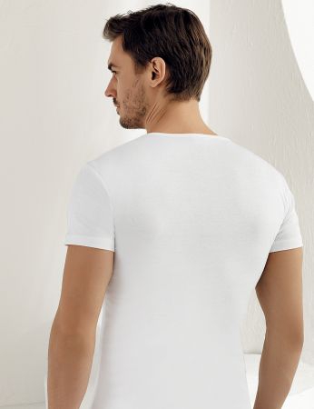 Şahinler Kısa Kollu V Yaka Ribana Tshirt Beyaz ME026