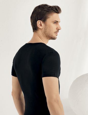 Şahinler Kısa Kollu V Yaka Ribana Tshirt Siyah ME028