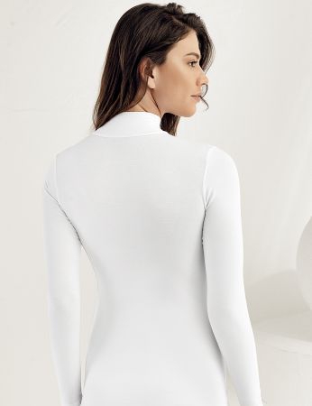 Şahinler Kadın Uzun Kollu Balıkçı Yaka Body Beyaz MB1036