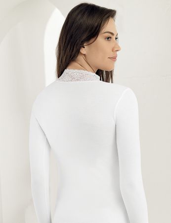 Şahinler Kadın Dantelli Balıkçı Yaka Body Beyaz MB622