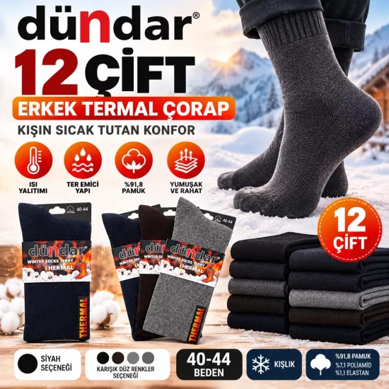 Dündar 12 Çift Erkek Termal Çorap
