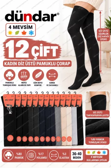 Dündar Kadın 12 Çift Diz Üstü Pamuklu Çorap