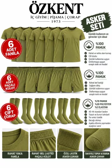 Asker 18 Parça Haki Renk 6 Fanila 6 Boxer 6 Çift Çorap Set