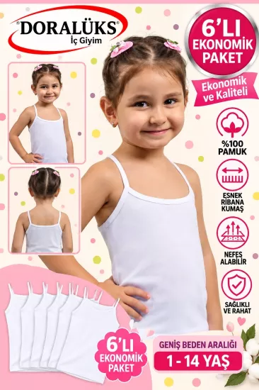 Doralüks 6 Adet Kız Çocuk İp Askı Atlet