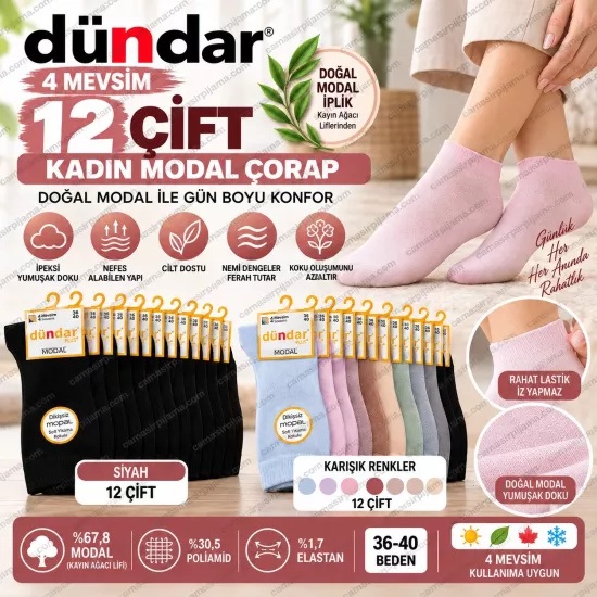 Dündar 12 Çift Kadın 4 Mevsim Modal Çorap