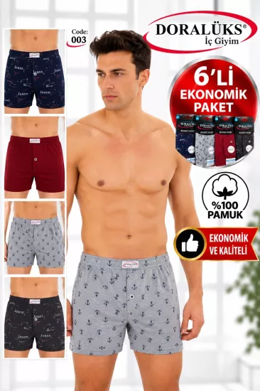 Doralüks 6 Adet Erkek Penye Desenli Geniş Kesim Düz Boxer