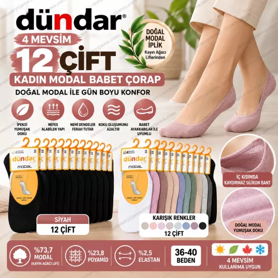 Dündar 12 Çift Kadın Modal Babet Çorap