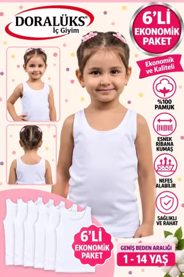 Doralüks 6 Adet Kız Çocuk Geniş Askı Atlet
